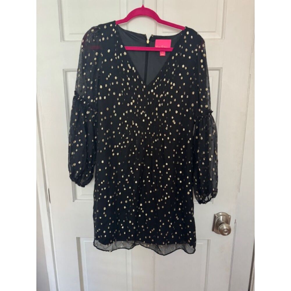 Lilly Pulitzer Black Mini Dress with Cream Dot Print